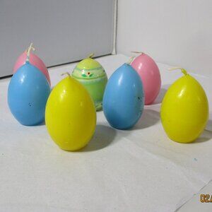 Lot of 7 Easter Egg Shaped Candles Yellow Pink Blue